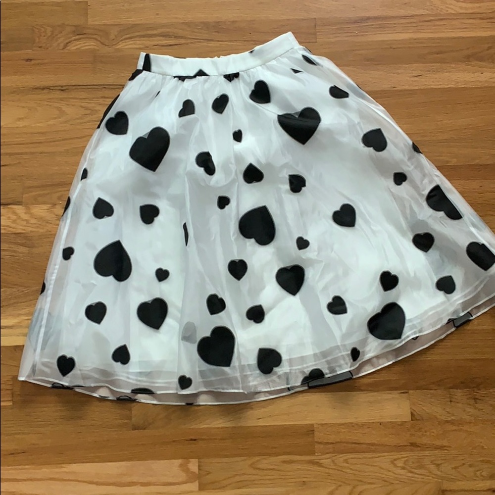 J. Crew white and black heart skirt